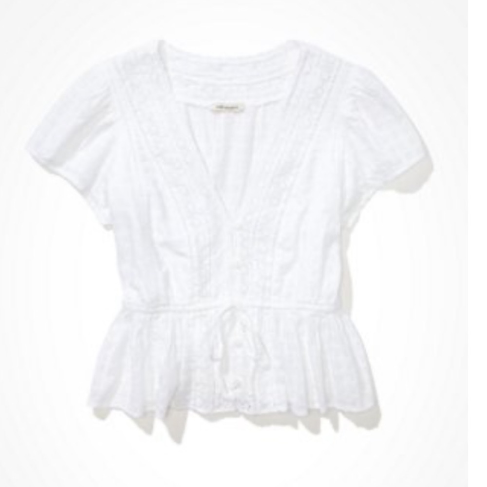 American Eagle Tie Front V Neck Blouse Summer